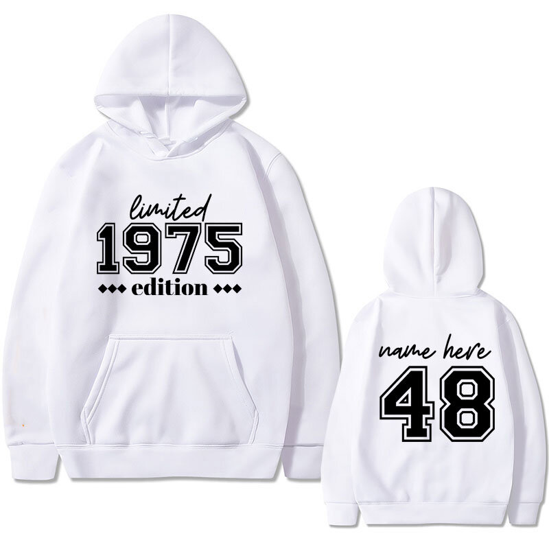 Personalized Name 1975 Limited Edition 48th Birthday Party Group Graphic Hoodie Men's Cozy Casual Oversized Hooded Sweatshirt