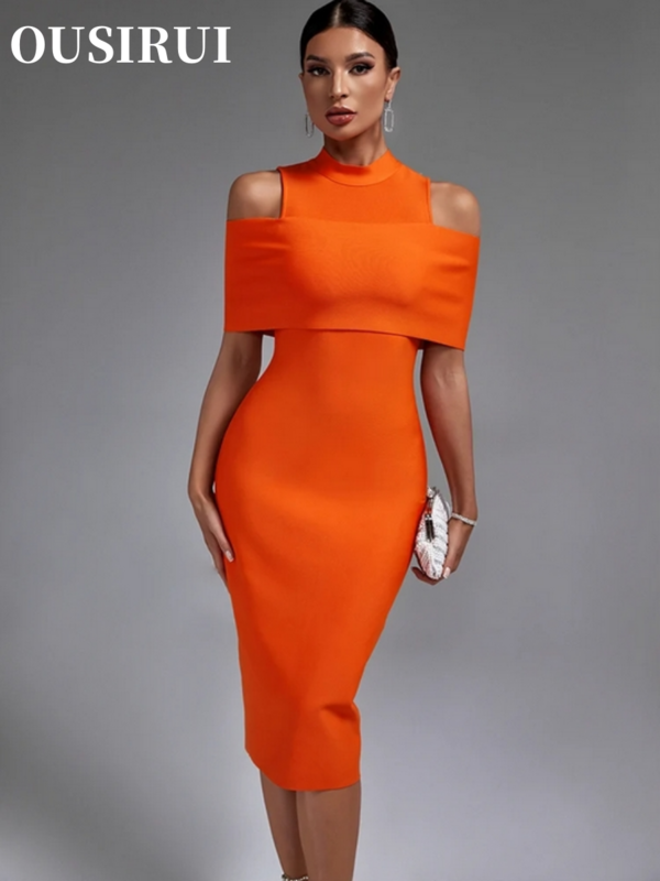 Imprezowa sukienka Bodycon elegancka seksowna Midi wieczór urodzinowy stroje klubowe lato 2024 nowa pomarańczowa sukienka bandażowa damska z odkrytymi ramionami