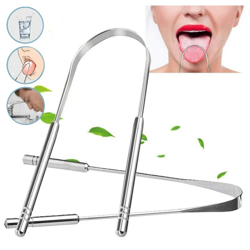 1Pc Stainless Steel Tongue Scraper Cleaner Eliminate Bad Breath Cleaning Coated Tongue Toothbrush Dental Oral Hygiene Care Tools