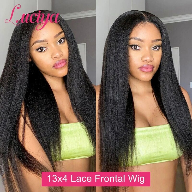 Luciya-Peluca de cabello humano liso con encaje Frontal para mujer, pelo rizado con cierre de encaje HD, Yaki 13x4, 13x6, 5x5, prearrancado