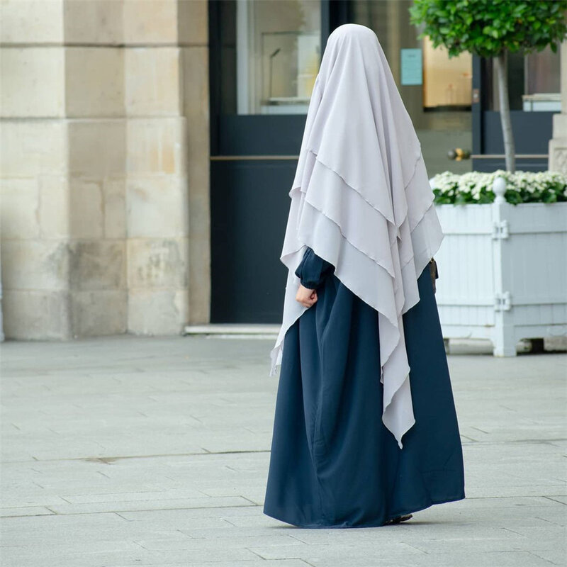 Женский мусульманский 3-слойный шифоновый хиджаб длинный женский хиджаб молитвенная одежда ИД с капюшоном Исламская абайя полное покрытие головной платок