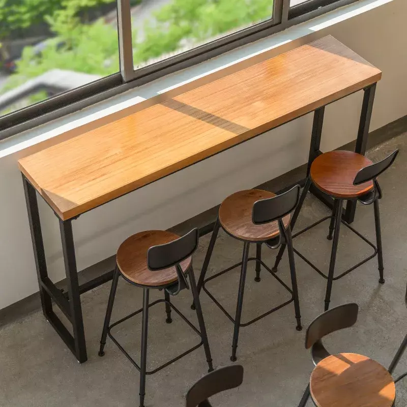 Mesa de barra de madeira maciça americana para casa, varanda simples parede janela longa mesa, mesa de barra alta estreita e cadeiras, DD9013-820