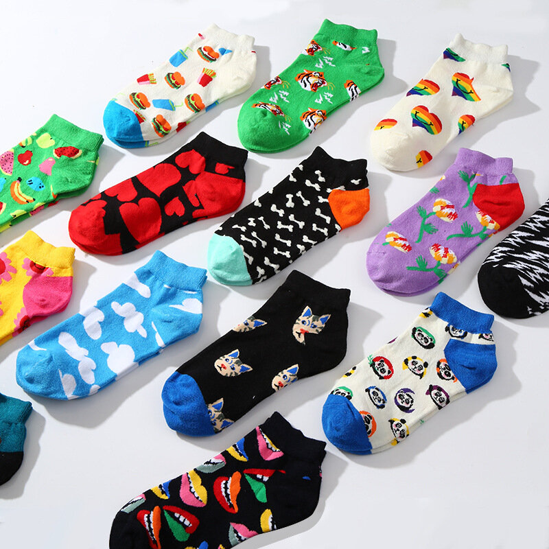 Spring Summer Socks Men Women Sock INS Brand Panda Printed Cotton Socks Europe America Street Short Low Cut Unisex Funny Sox