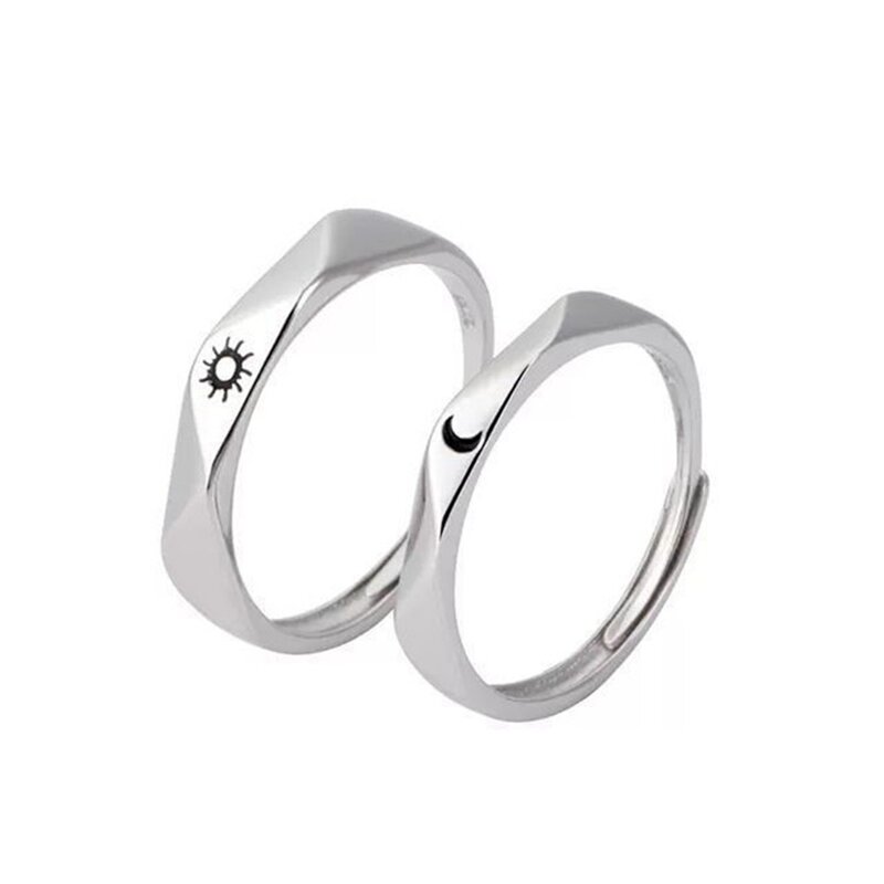 2Pcs Sun and Moon Lover Couple Rings Set Promise Wedding Bands for Him and