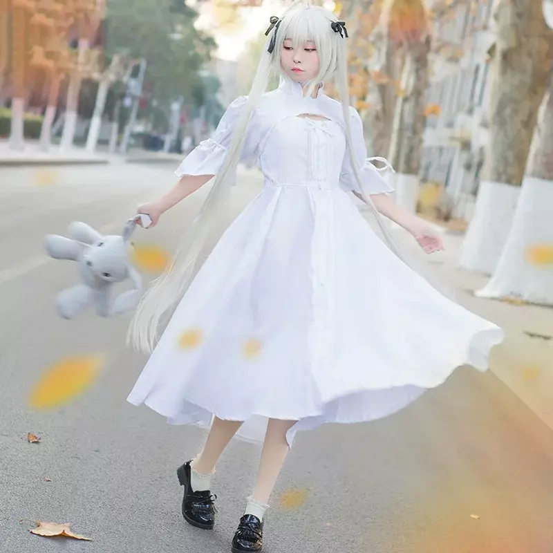 Vestido Cosplay Lolita branco para mulheres, fantasia Anime, jogo, Yosuga no Sora, Kasugano Sora, Kawaii, festa de Halloween