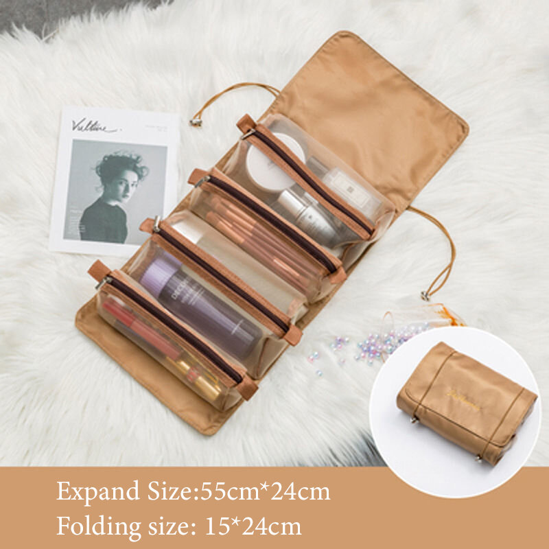 4pcs In 1 Detachable Makeup Bag Women Zipper Mesh Large Capacity Cosmetics Pouch Foldable Portable Travel Wash Storage Bag