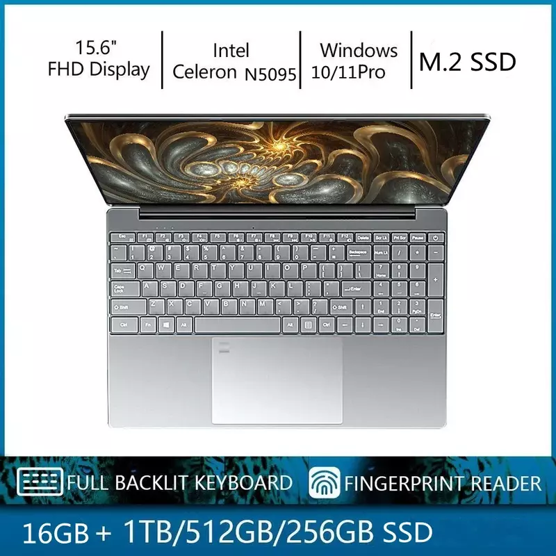 Carbayta Laptop 15.6 Inch Ips Ram 16Gb Ram Intel 11e Celeron N5095 Windows 10 11 Pro Office Notebook Draagbare Computador Pc