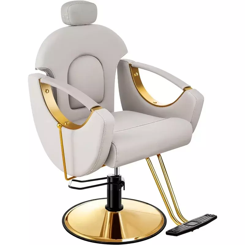Barber Chair Reclining Hair Salon Chair, All Purpose Gold Salon Chair 360 Degrees Rolling Swivel Styling Chair