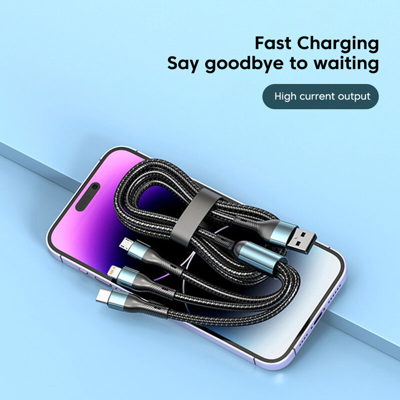 Kabel pengisi daya cepat, kabel USB C 3in1 untuk iphone 14 13 12 Pro Max USB ke Tipe C Lightning mikro untuk ipad Samsung Xiaomi Tablet