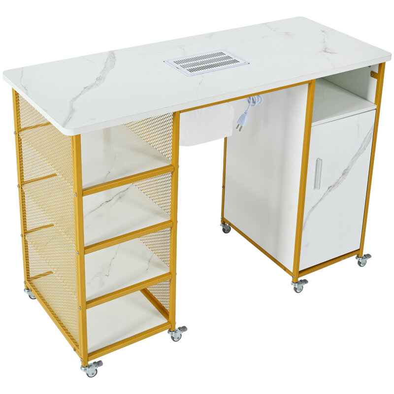Meja kuku manikur, Meja kuku dengan listrik draf ventilasi dapat dikunci, roda sandaran pergelangan tangan penyimpanan lapisan kabinet meja kuku