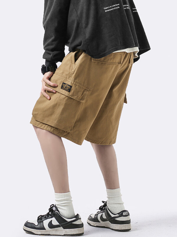 Spodnie Cargo z szerokimi nogawkami męskie workowate Fitness w stylu amerykańskim w stylu Vintage jednolity wysoki uliczne minimalistyczne wiosenne lato codziennie zaawansowane