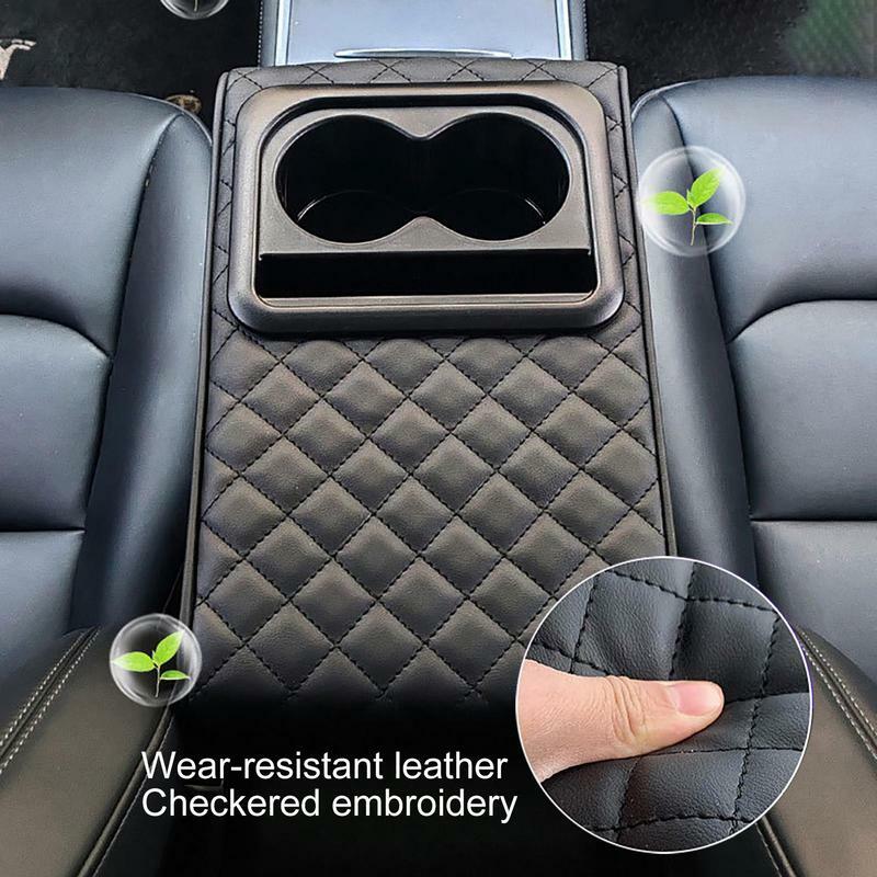 Auto Center Console Armrest Cushion With 2 Cup Holder PU Leather Armrest Pad Portable Car Amrest Pillow Cover Height Pad