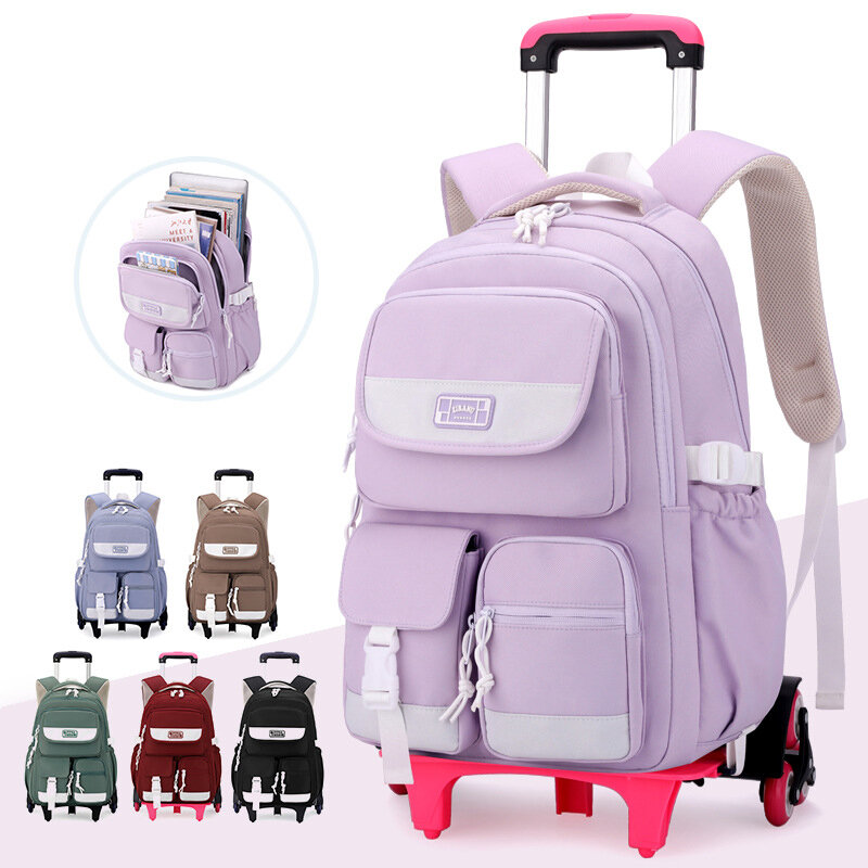 Школьный рюкзак на колесиках для девочек-подростков, детские дорожные сумки на колесиках для студентов