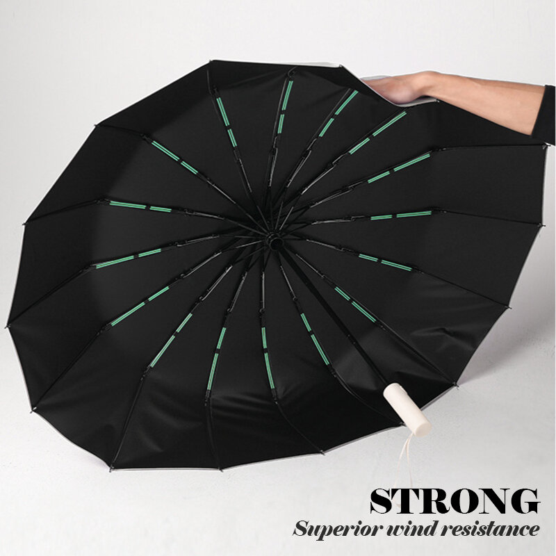 Paraguas grande de doble capa para hombre y mujer, sombrilla compacta a prueba de viento, plegable y automático, accesorio de lujo para negocios y viajes, 16K