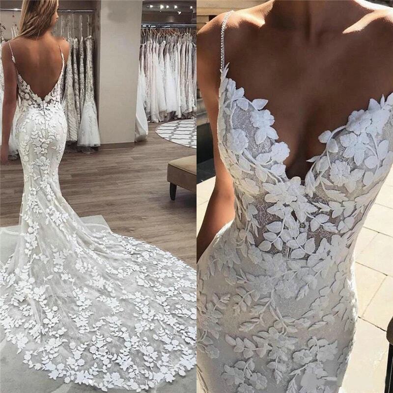Кружевное свадебное платье с аппликацией в стиле бохо, модель 2024 года, платья на бретелях-спагетти с открытой спиной для пляжа, свадебные платья, Vestido De Noiva