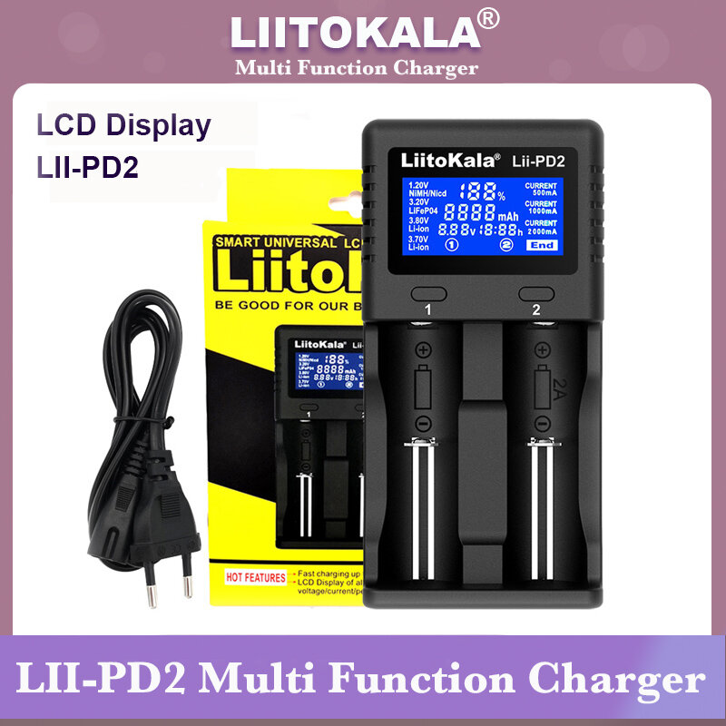 LiitoKala-Carregador de bateria para baterias de lítio NiMH, Lii-PD2, Lii-PD4, Lii-S6, Lii500, 18650, 26650, 21700, 18350, AA, AAA, 3.7V, 3.2V, 1.2V
