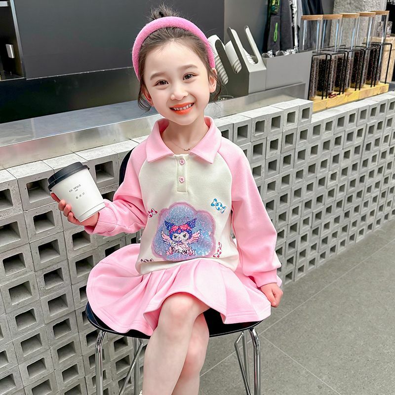 Anime Sanrios gaun lengan panjang Kawaii Kuromi gadis lucu rok Preppy modis rok lipit lucu rok putri pakaian anak-anak