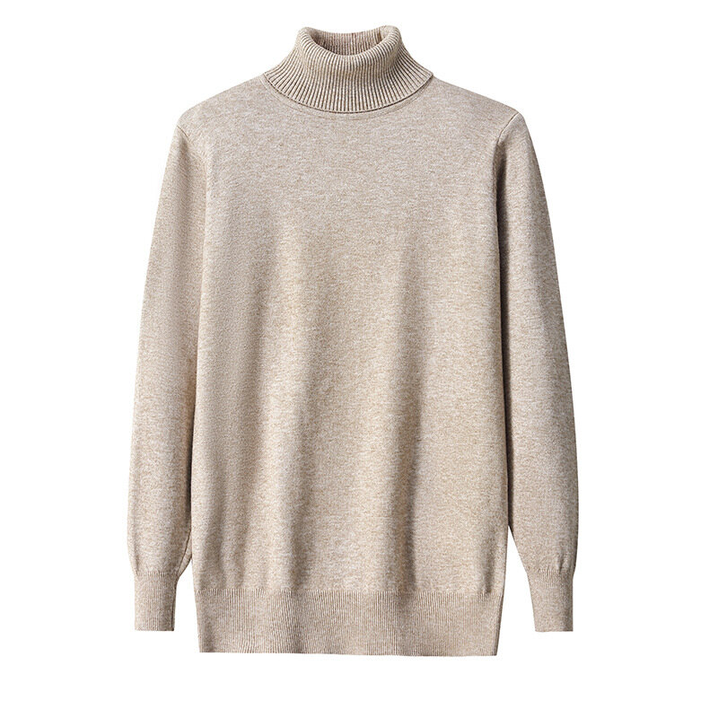 Sweater lengan panjang pria, Turtleneck hangat warna Solid kasual ramping cocok untuk semua musim gugur dan musim dingin