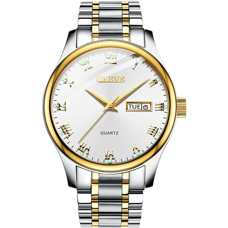 แบรนด์ OLEVS นาฬิกาควอทซ์แฟชั่นสำหรับผู้ชายสายสแตนเลสกันน้ำปฏิทินสัปดาห์นาฬิกาผู้ชายธุรกิจ relogio masculino