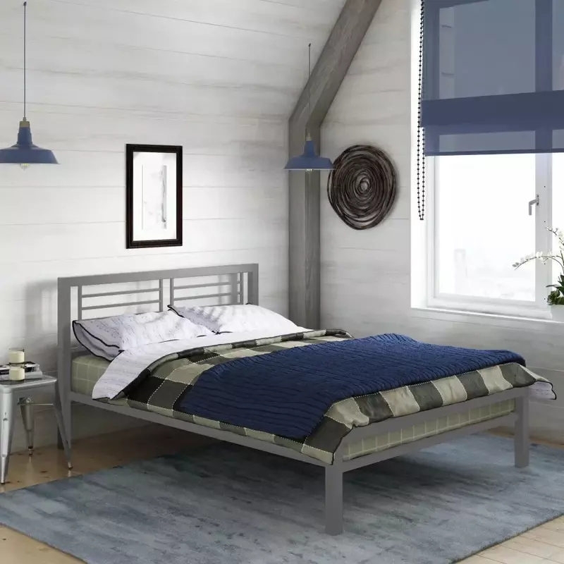 Marco de cama de tamaño completo, marcos de camas con plataforma de Metal, plateado, marco de cama