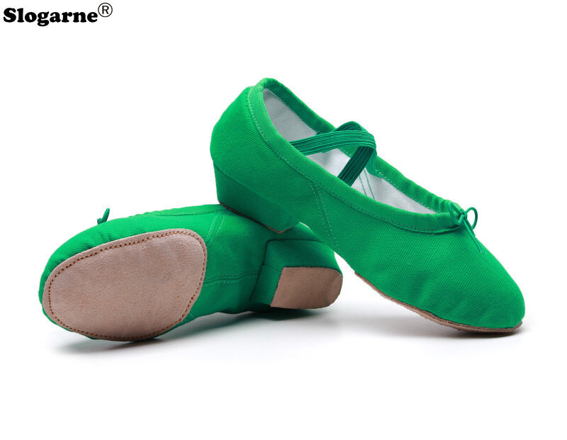 2024 мягкие балетки, женские танцевальные туфли, Детская холщовая обувь для йоги, тренировочные туфли, танцевальные кроссовки на каблуке 2 см, хлопковые балетные туфли для девочек
