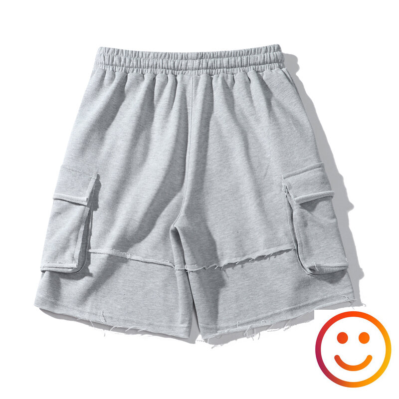 Shorts casuais recortados femininos e masculinos, calças de trabalho com cordão, shorts de carga emendados, verão