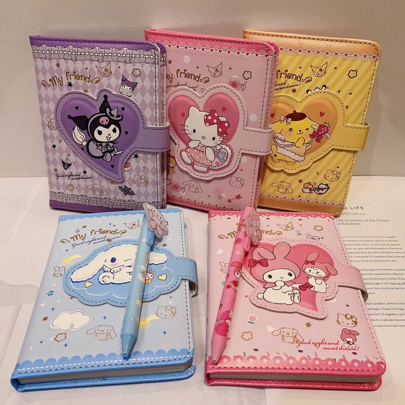 Sanrio-Cuaderno con estampado Kawaii de Hello Kitty, Bloc de notas con diseño de Hello Kitty, Cinnamoroll, Pompón, Purin, papelería para estudiantes