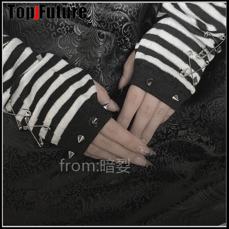 Женские и мужские Готические перчатки в стиле "Лолита", наручные перчатки в стиле Харадзюку, длинные перчатки в полоску без пальцев в стиле панк, металлические перчатки Y2K для девушек