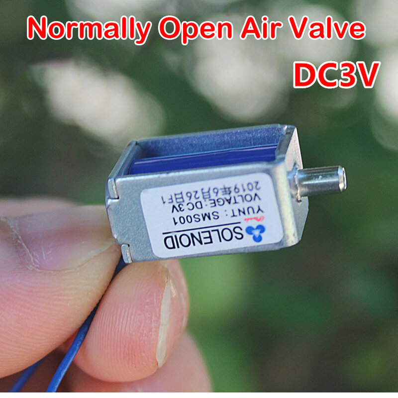 Mini válvula eléctrica desbloqueada, N/O, válvula de aire normalmente abierta, CC 3V, interruptor de Control eléctrico, válvula de liberación de aire