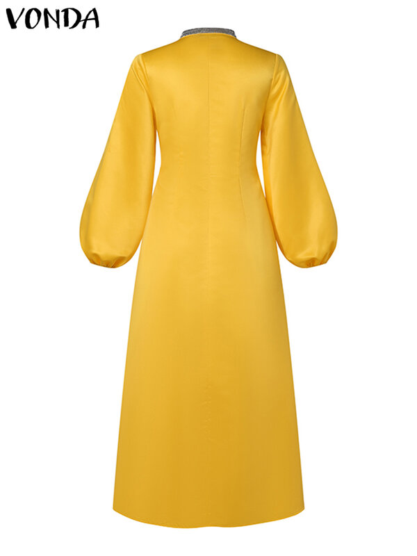 Женское платье-макси с длинным рукавом-фонариком, V-образным вырезом