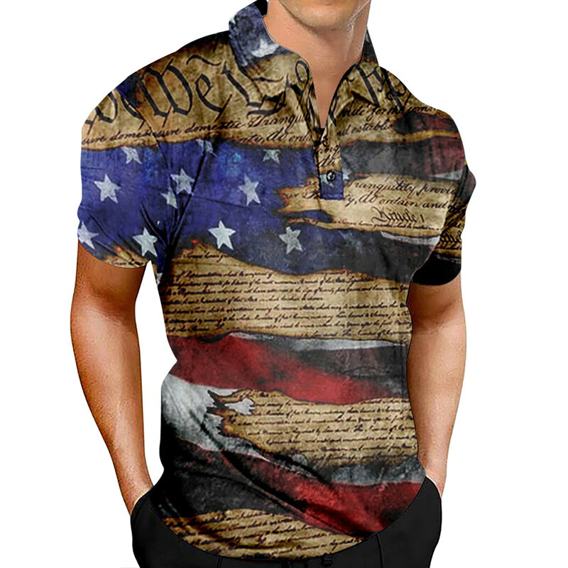 Bandeira americana dos homens Camisa Fit Clássica, Desempenho patriótico, Dia da República Sportswear