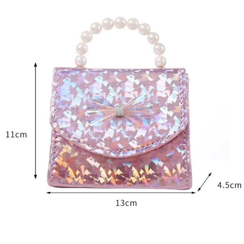 Sequin Shoulder Bags New Bowknot Pearl Handle Handbags Mini Purse Kids Girls