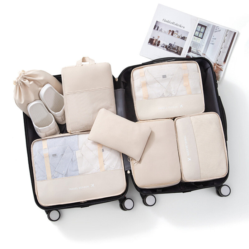 7-teiliges Set Set Reise veranstalter Aufbewahrung taschen Koffer Verpackungs würfel Fälle tragbare Garderobe Gepäck Kleidung Schuh beutel falten