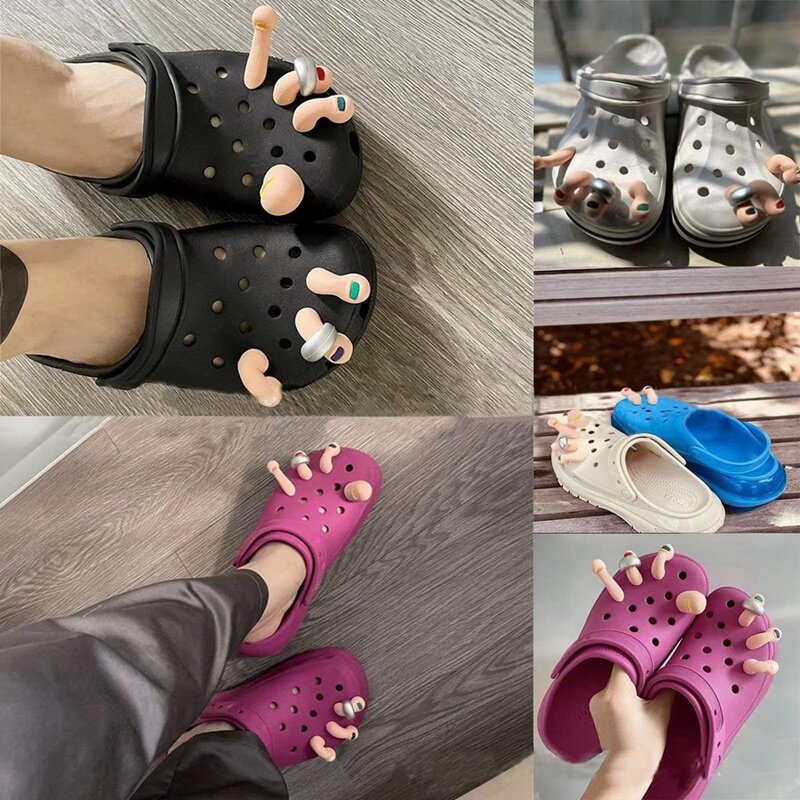 3D Toe Charms Set für Krokodile Clogs Bubble Slides Sandalen, 7 Stück lustige Schuh Charms Dekoration Set Kit für Kinder und Erwachsene