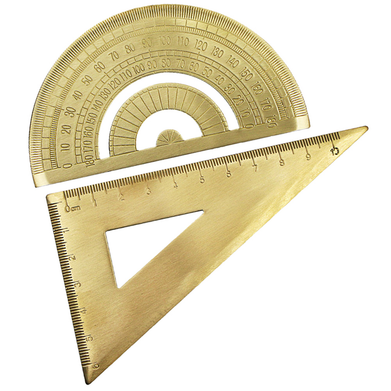 1 Set penggaris segitiga gambar penggaris pengukur geometri busur derajat kuningan