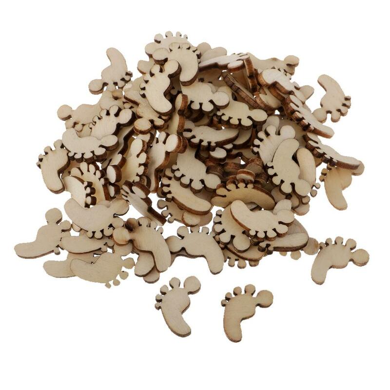 100 Pieces Wooden Footprint Tags Piece Embellishment for Wedding Decoration