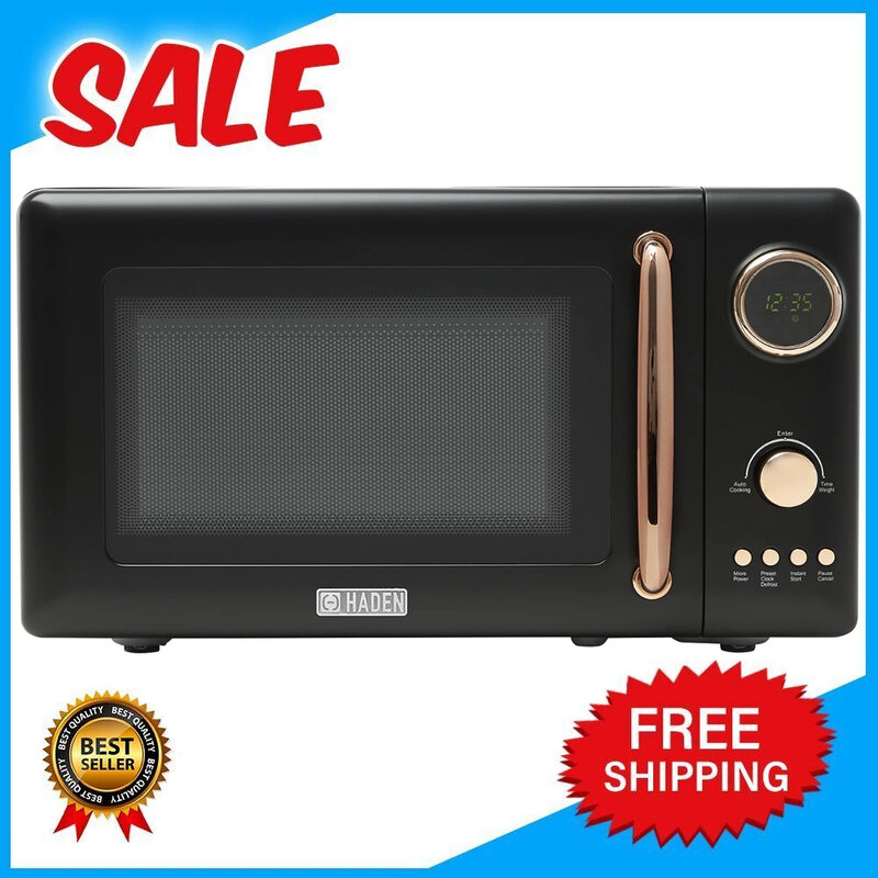 HADEN Vintage Countertop Microwave Oven - 700-Watt Retro Microwave with Button Settings, Timer, and Glass Microwave Turntable