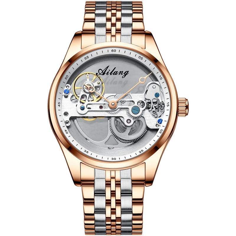 2022 new AILANG brand men's automatic mechanical watch top steel belt waterproof steampunk watch men's hollow motorcycle design
