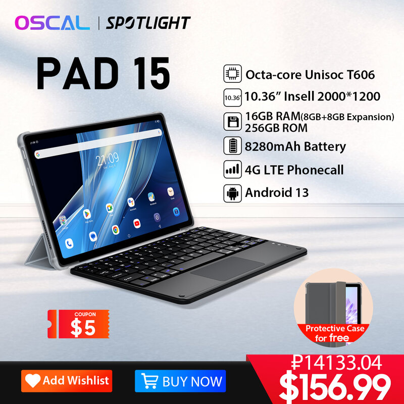 Tablette OSCAL Pad 15 Android 13, 10.36 pouces, écran 2K, T606 Octa Core, 16 Go, 256 Go, 8280mAh, 33W, PC de persévérance 4G, première mondiale