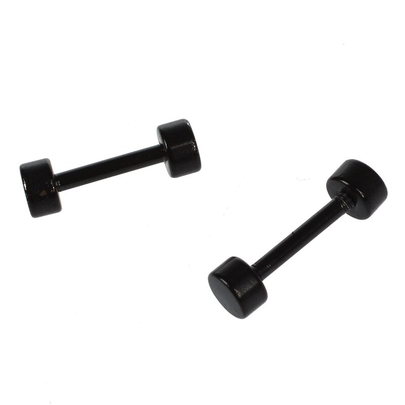 Barbell Titanium Steel Ear Studs para homens, brincos pretos, 3mm, 2 pares