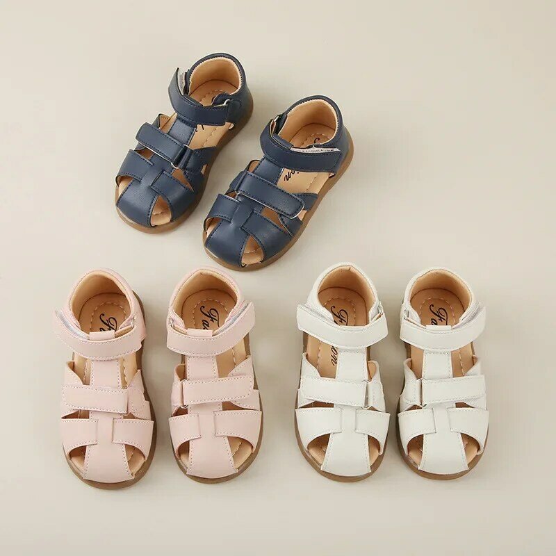 2024 Toddler Girls Sandals Summer Children New Walking Causal Shoes Fashion Solid Color Kids Boys Cut-outs Beach Flat Sandals