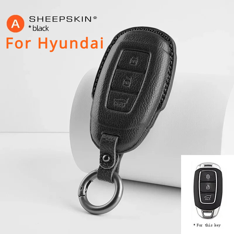 Portachiavi per Auto in pelle di pecora portachiavi per Hyundai Smart Remote Auto Key accessori per Auto con fibbia di protezione completa per portachiavi
