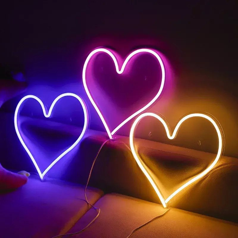 Love Heart LED Neon Light, Decorativa, Recarregável, Confissão Romântica, Festa, Aniversário, Dia dos Namorados, Natal