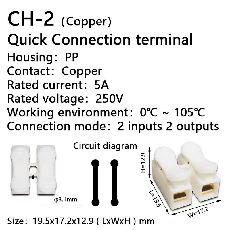 CH1 CH2 CH3 CH4 Quick Splice Lock Wire Connectors 1/2/3/4Pins Copper Electrical Cable Terminals For Easy Safe Splicing Into Wire
