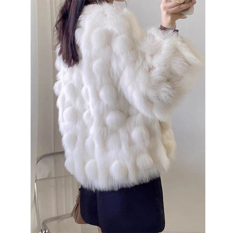 Designer Fashion Elegant Fur Jacket Women 2023 Autumn Winter Long Sleeve Lace Up Faux Fur Coat Knitted Fluffy Cardigan Jacket