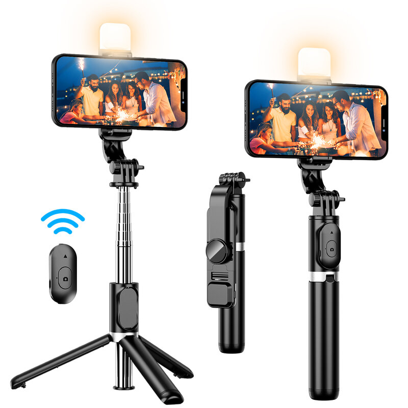 Vara extensível portátil do selfie com controle remoto sem fio, suporte do tripé do telefone, rotação 360, compatível com o iphone, 41"