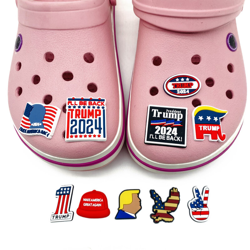 Jimat Sepatu 1 buah pin pemilihan presiden Trump US PVC DIY Aksesori sandal untuk hadiah pelindung bakiak