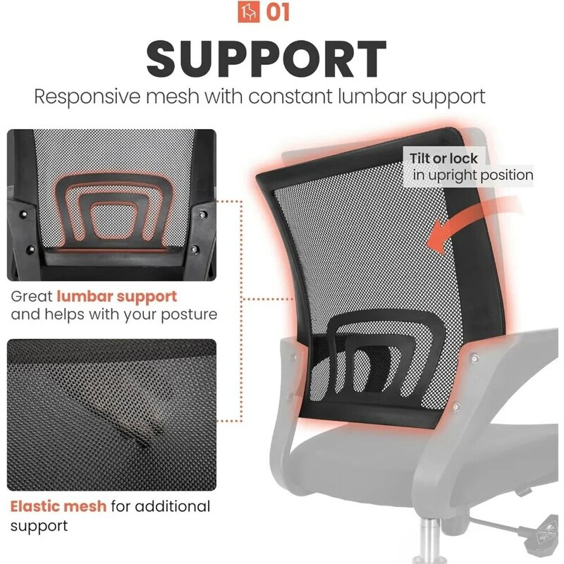 Office Chair, Gaming-Ergonomic Mid Back Cushion Lumbar Support with Wheels Adjustable Swivel Rolling, Office Chair