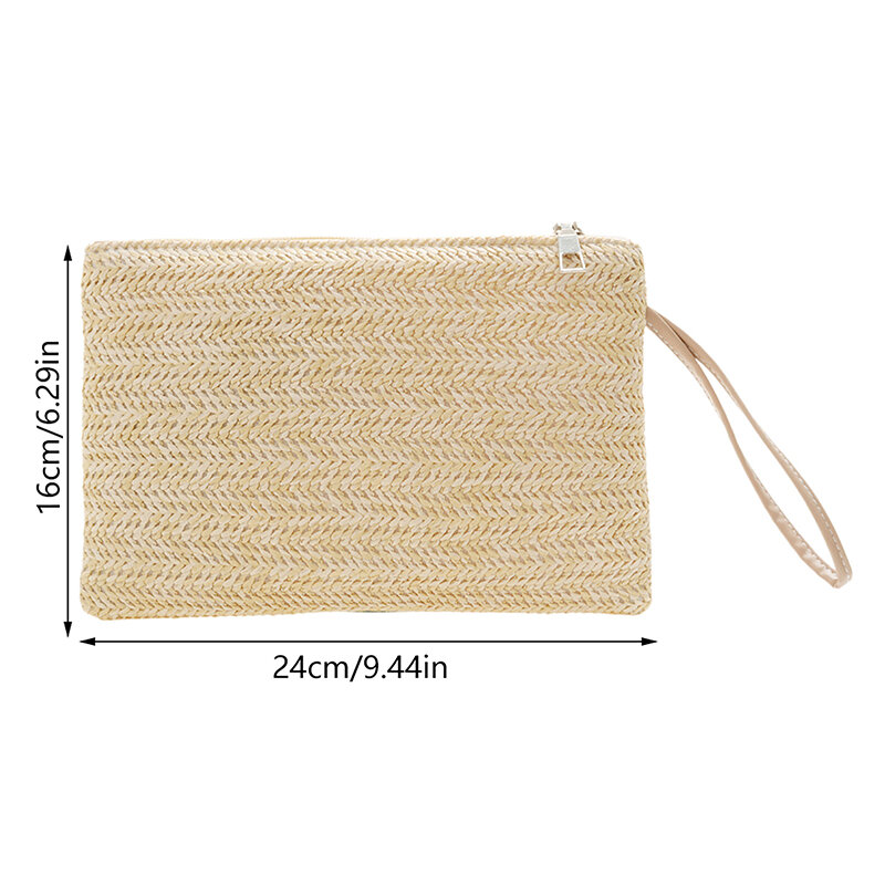 Weaving Bag Fashion Ladies Wristlet Women Daily Money Phone Clutch Solid Straw Woven Coin Purse Beach Wallet Card Holder