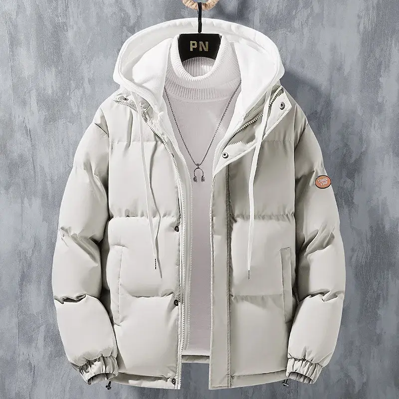 Jaqueta de algodão acolchoada com capuz masculina, à prova de vento, resistente ao frio, solta, grande, bonito, quente, tendência de inverno, novo